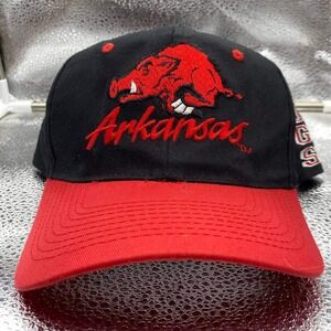 Vintage Arkansas Razorbacks Capsmith Hat Mens OSFA Black Red Snapback Style Cap